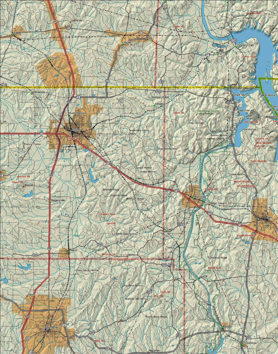 A large topographic map of the southern portion of the
          Tennessee River