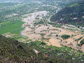 An aerial view of the Animas Valley to the north
          of Durango.