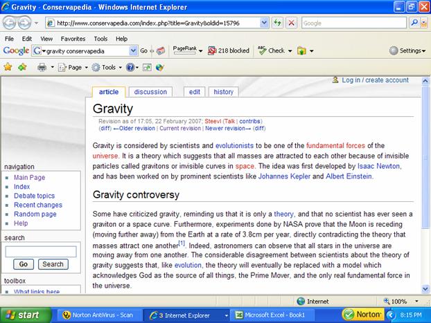 Conservapedia's entry for
                      gravity