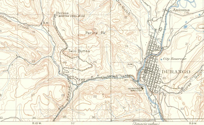 1907 Topo map of the Durango area