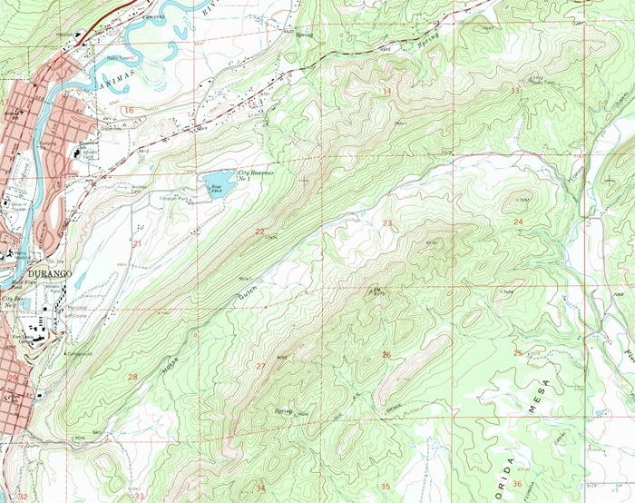 The 1963 topo map of the east side of
              Durango