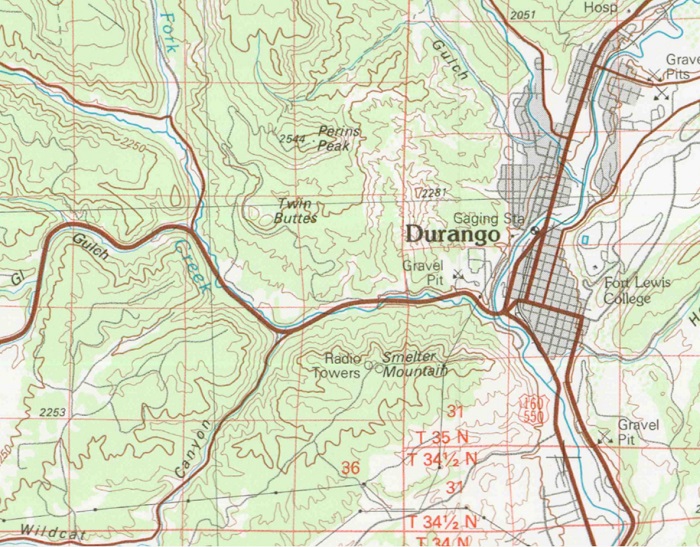 the 1983 topo map of the Durango
              area.