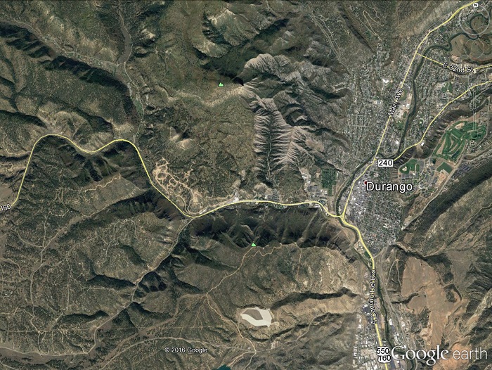 A 2015 Google Earth view of the
              Durango area