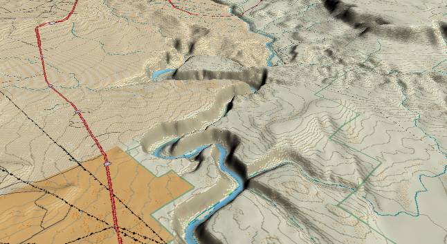 3-D view of Glen
            Canyon - centered at Mile 10