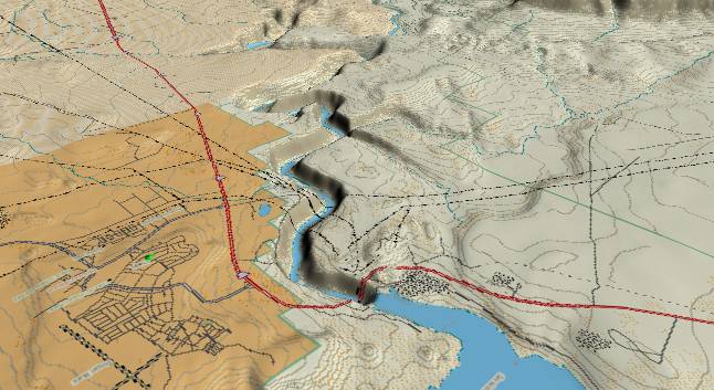 3-D view of Glen
            Canyon - centered at Mile 14