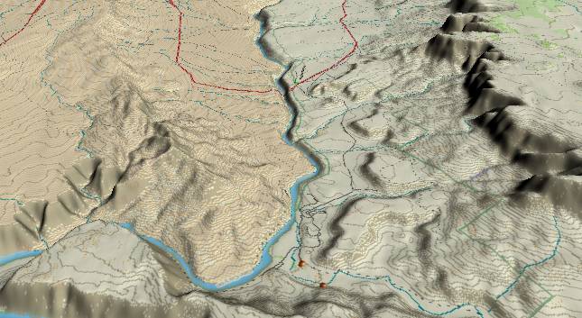 3-D view of the
            Grand Canyon - centered at Mile 2