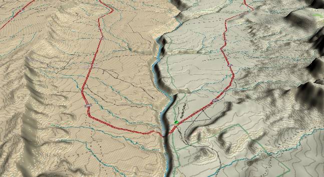 3-D view of the Grand Canyon -
              centered at Mile 6