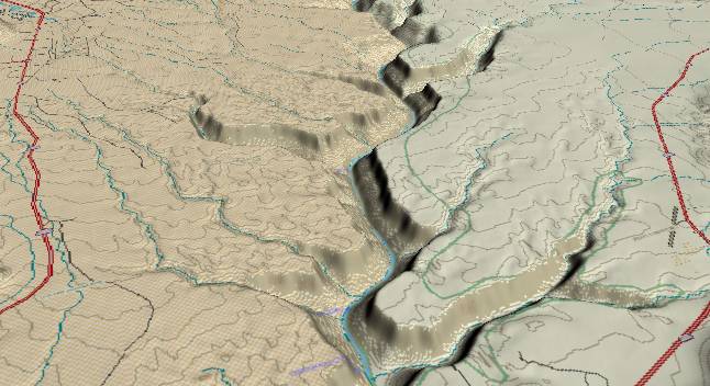 3-D view of the Grand Canyon -
              centered at Mile 14