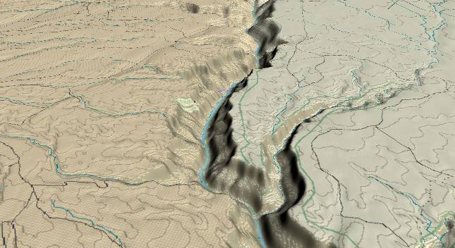 3-D view of the Grand Canyon -
              centered at Mile 22