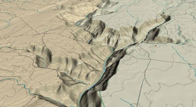 3-D view of the Grand Canyon -
                centered at Mile 30