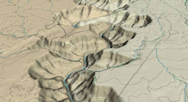 3-D view of the Grand Canyon -
              centered at Mile 38