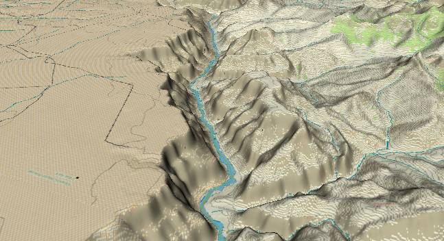 3-D view of the
            Grand canyon - centered at Mile 54