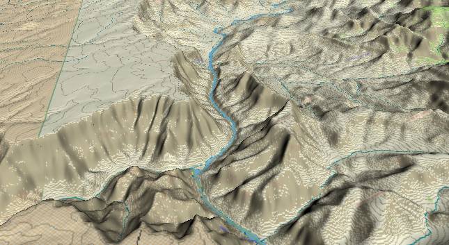 3-D view of the Grand Canyon -
              centered at Mile 62