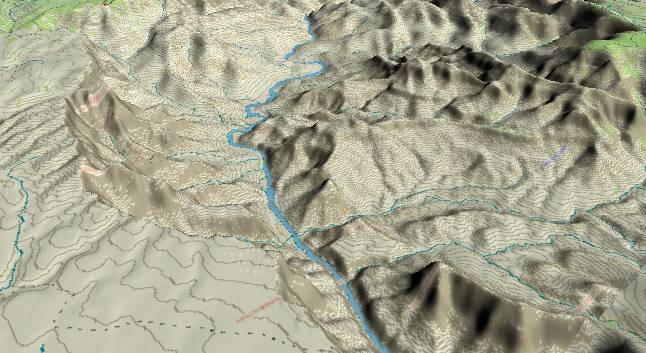 3-D view of the
            Grand Canyon - centered at Mile 66