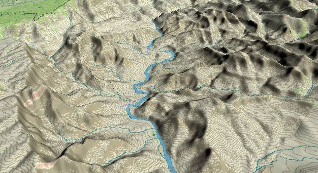 3-D view of the
            Grand Canyon - centered at Mile 70