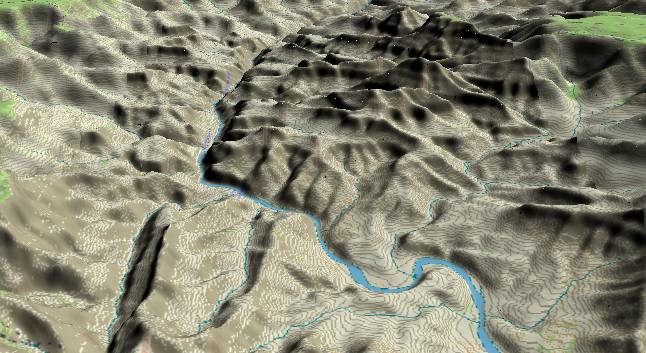 3-D view of the
            Grand Canyon - centered at Mile 74