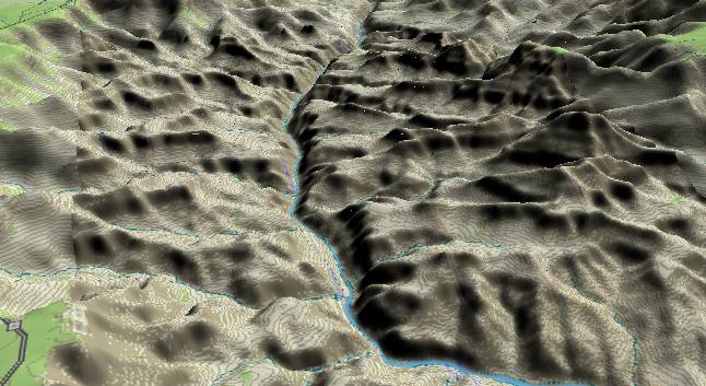 3-D view of the Grand Canyon -
              centered at Mile 78