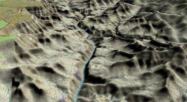 3-D view of the Grand Canyon -
              cenetered at Mile 86