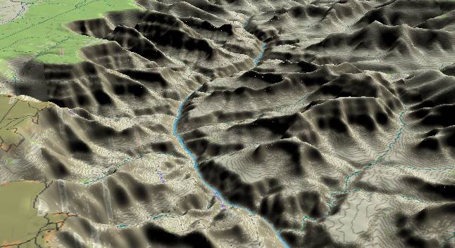 3-D view of the
            Grand canyon - centered at Mile 94