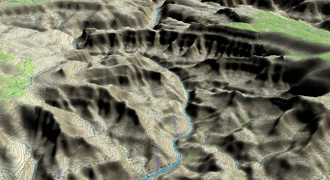 3-D view of the Grand Canyon -
              centered at Mile 110