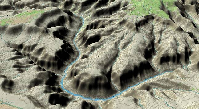 3-D view of the Grand Canyon -
              centered at Mile 126