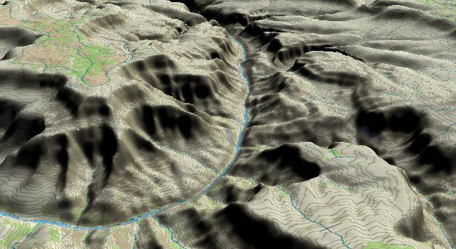 3-D view of the Grand Canyon -
              centered at Mile 134