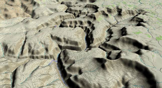 3-D view of the Grand Canyon -
              centered at Mile 150