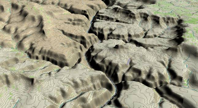 3-D view of the
              Grand Canyon - centered at Mile 166