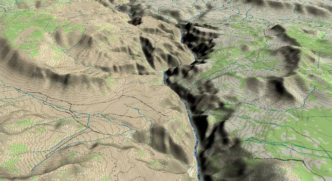 3-D view of the
            Grand Canyon - centered at Mile 182