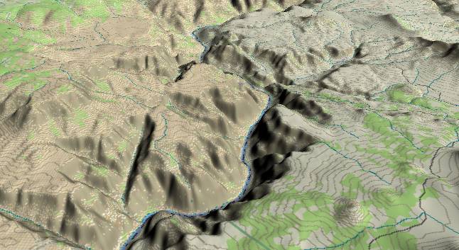 3-D view of the
            Grand Canyon - centered at Mile 186