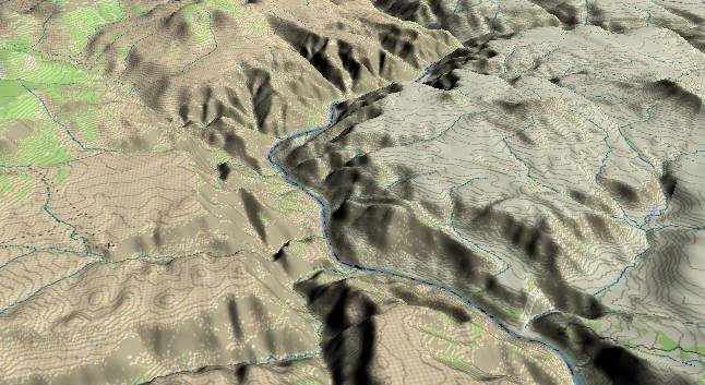 3-D view of the Grand Canyon -
              centered at Mile 190