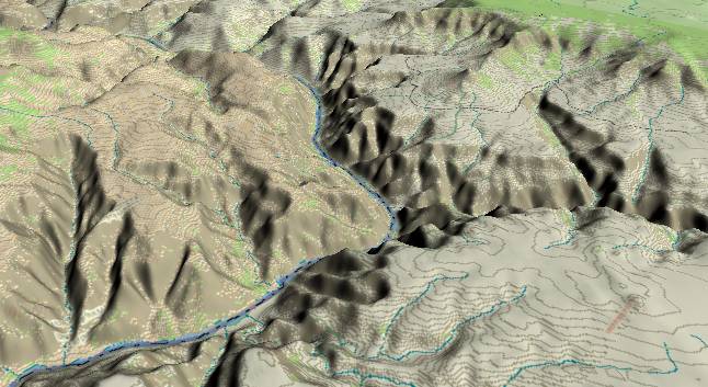 3-D view of the
            Grand Canyon - centered at Mile 198