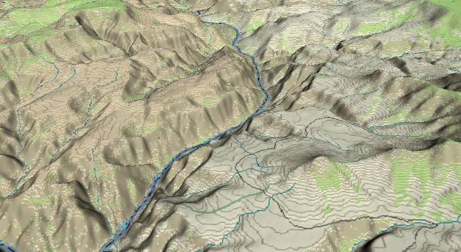 3-D view of the
            Grand Canyon - centered at Mile 202