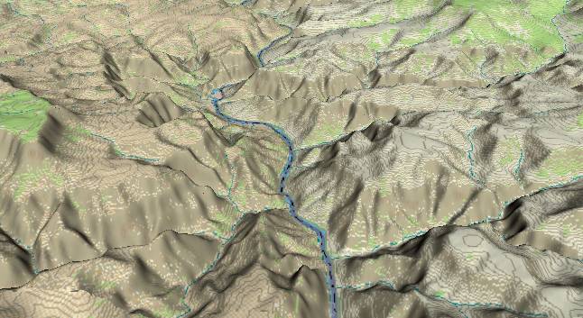 3-D view of the
              Grand Canyon - centered at Mile 206