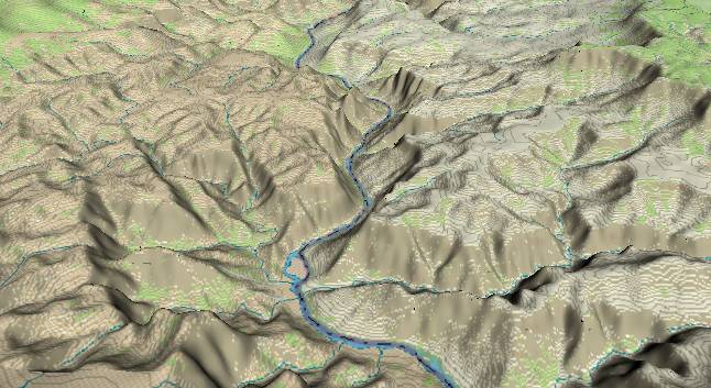 3-D view of the
            Grand Canyon - centered at Mile 210