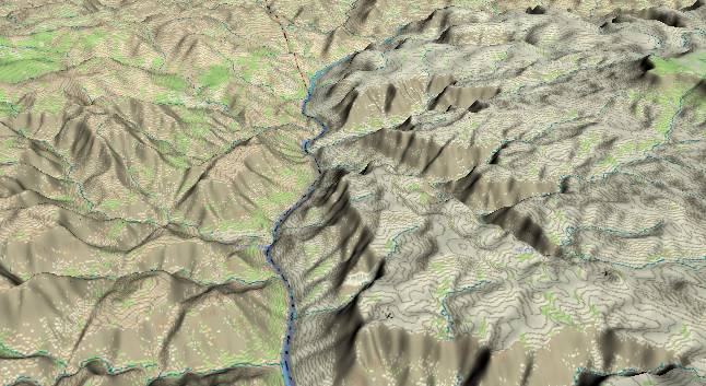 3-D view of the
            Grand Canyon - centered at Mile 218