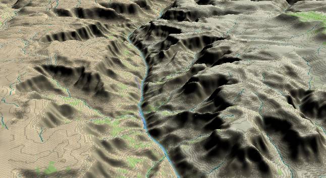 3-D view of the Grand Canyon -
              centered at Mile 230