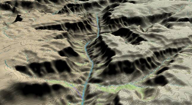 3-D view of the
            Grand Canyon - centered at Mile 238