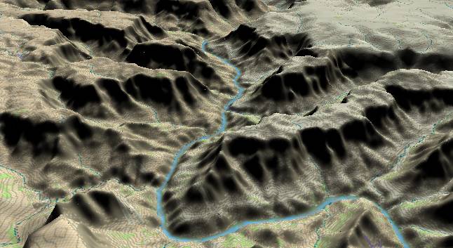 3-D view of the
            Grand Canyon - centered at Mile 246