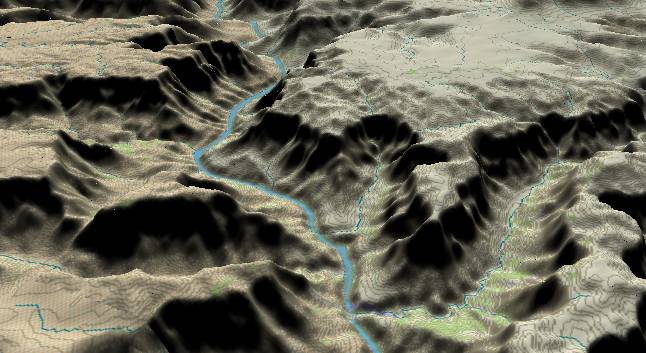 3-D view of the
            Grand Canyon - centered at Mile 250