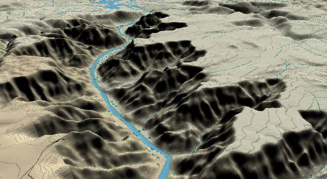 3-D view of the Grand Canyon -
              centered at Mile 270