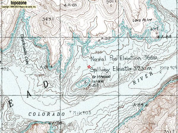 Topographic map showing the contours before Lake
          Mead filled.