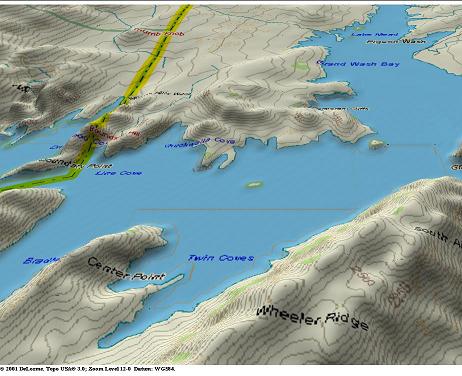 A computer generated view (Delorme TOPO USA) of
          what Lake Mead should look like.