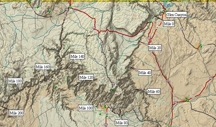 River miles for the eastern Grand
              Canyon