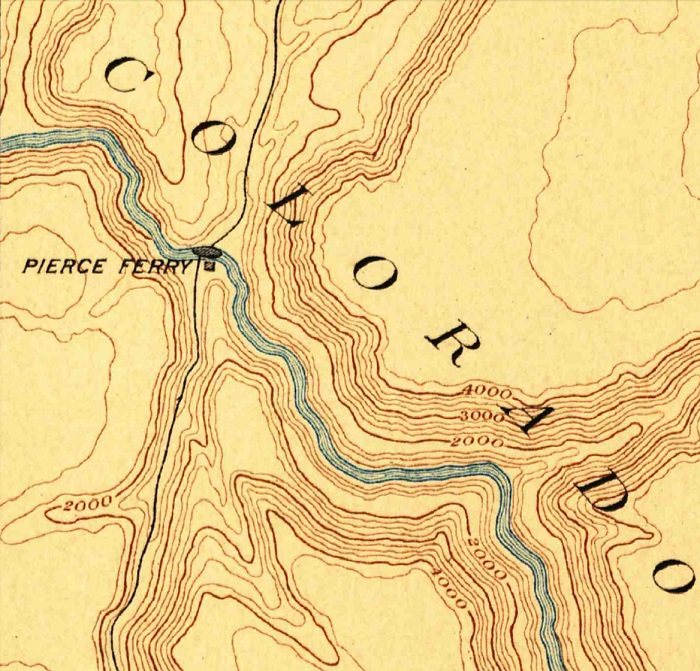 An 1892 USGS Topo map of the            Pearce Ferry area.