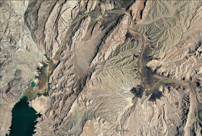 A Google Earth view of Lake Mead's Colorado River Delta
          as of June 2017