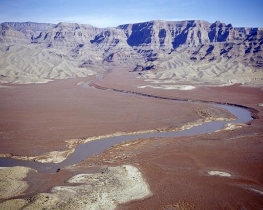 Aerial view of the (historic) easternmost end of            Lake Mead