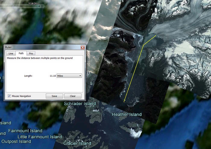 A Google Earth measurement of the Columbia
          Glacier's retreat