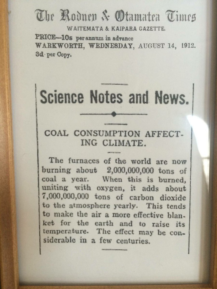 In 1912 scientists already knew that increasing
          atmospheric carbon dioxide would cause global warming.