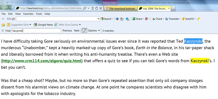 Heartlands Executive Editor Joseph Bast has a
          long standing hatred toward Al Gore